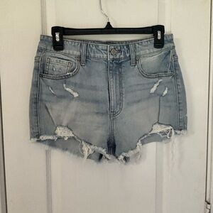 eunina LuLu Super High Rise Cut Off Sz S Light Blue Distressed Denim Shorts
